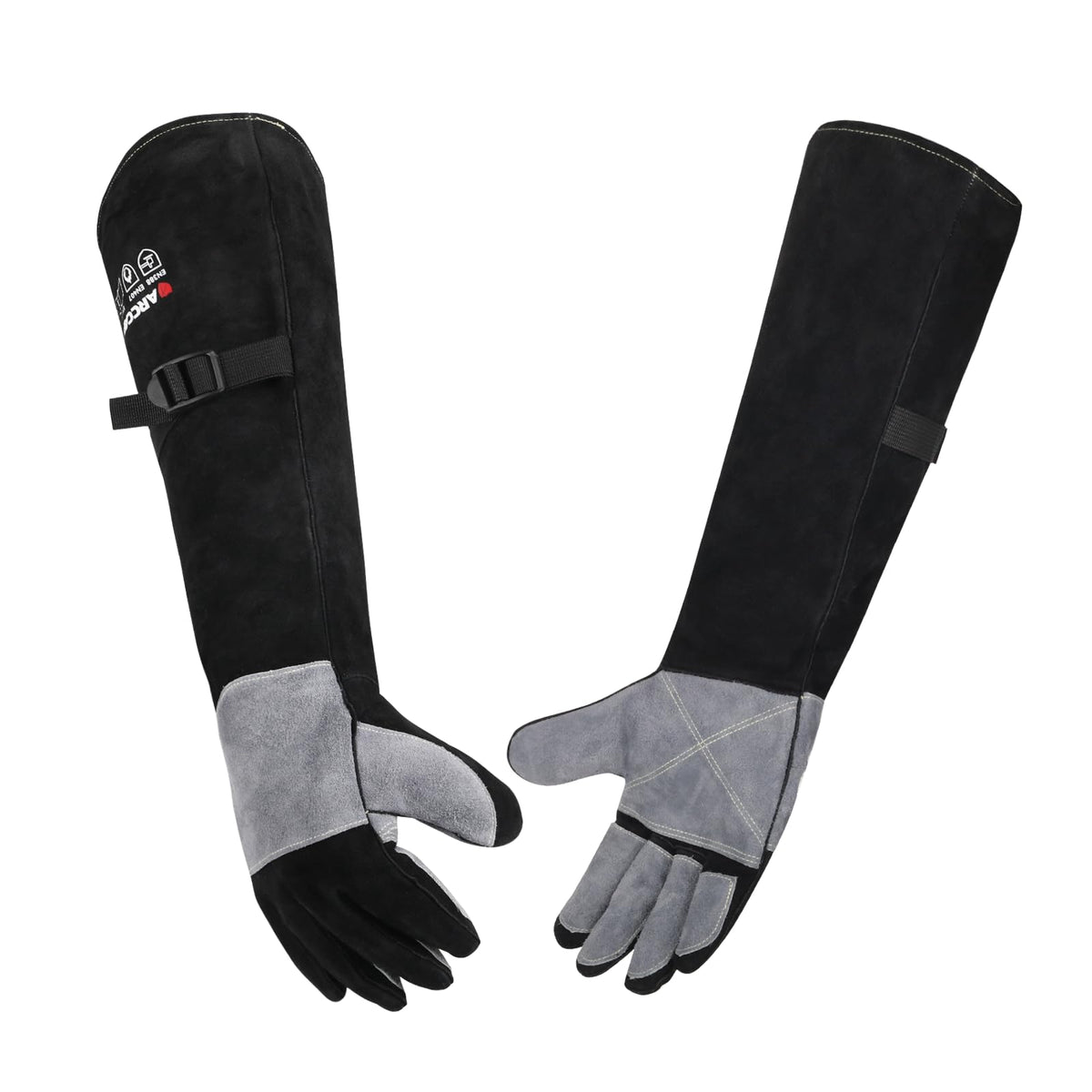 24 Inches Leather Welding Gloves, Bite Protection, Black-Grey