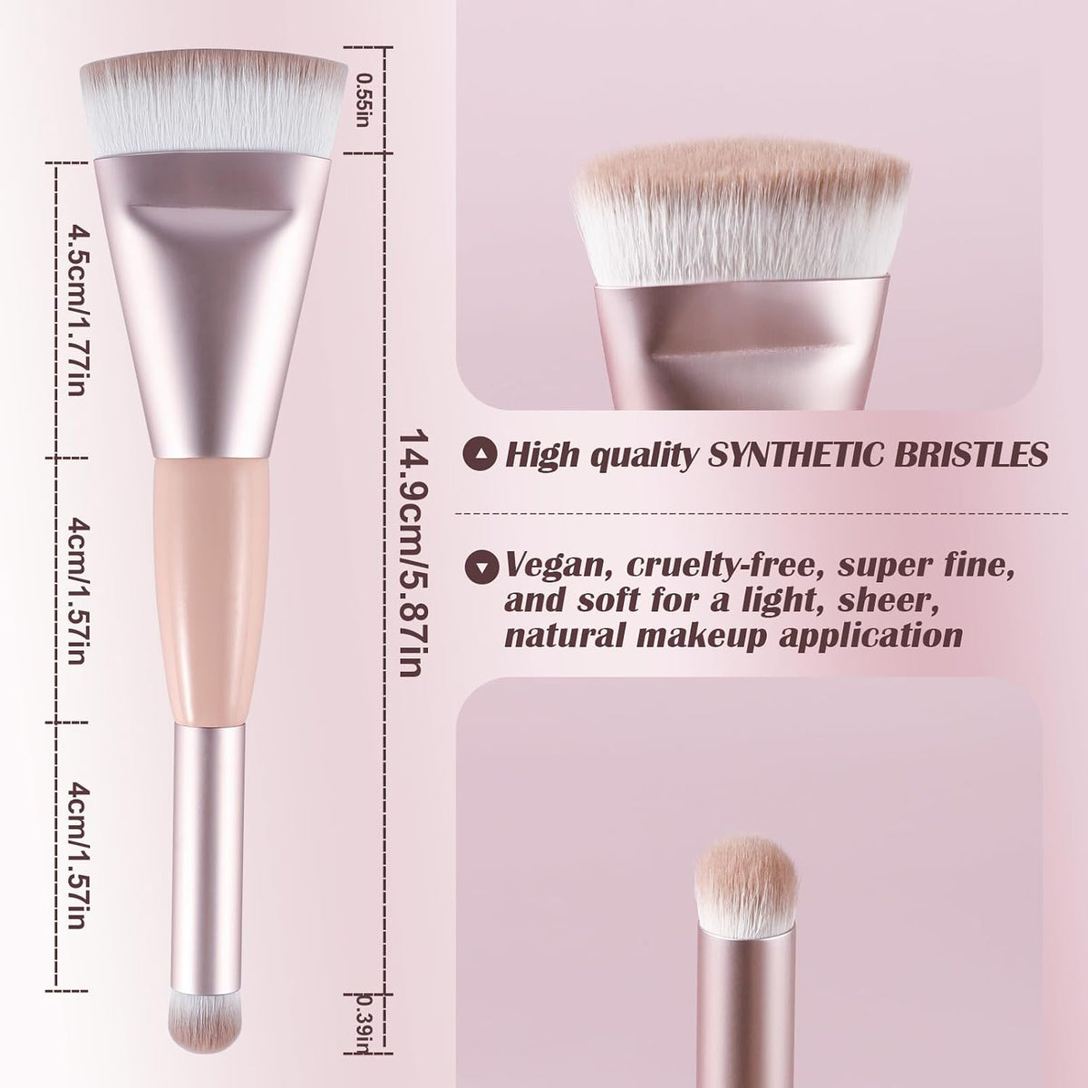 Dual Ended Foundation Brush, Flat & Angled for Face Makeup, 1 Ct