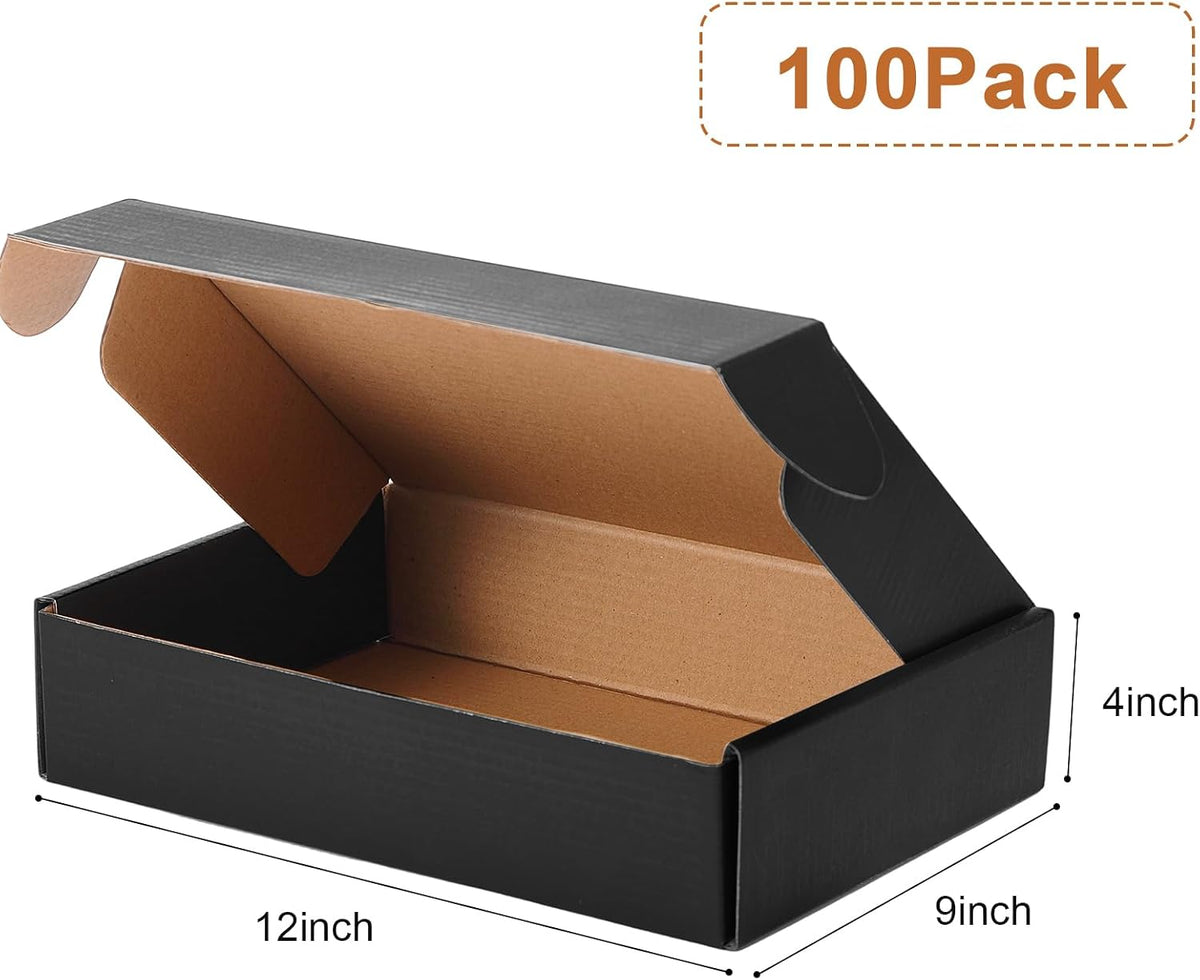 100 Pcs 12 x 9 x 3 Inches Shipping Boxes, Black