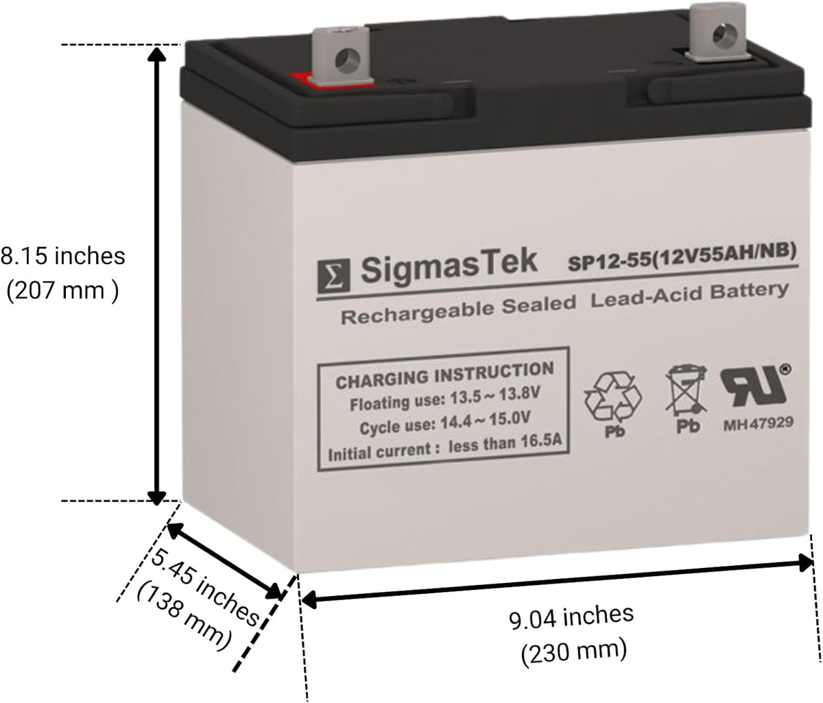 SigmasTek Golden Technology Avenger 4 Wheel Scooter Compatible Battery Pack of 2, 12V 55Ah NB SP12-55 (NB)