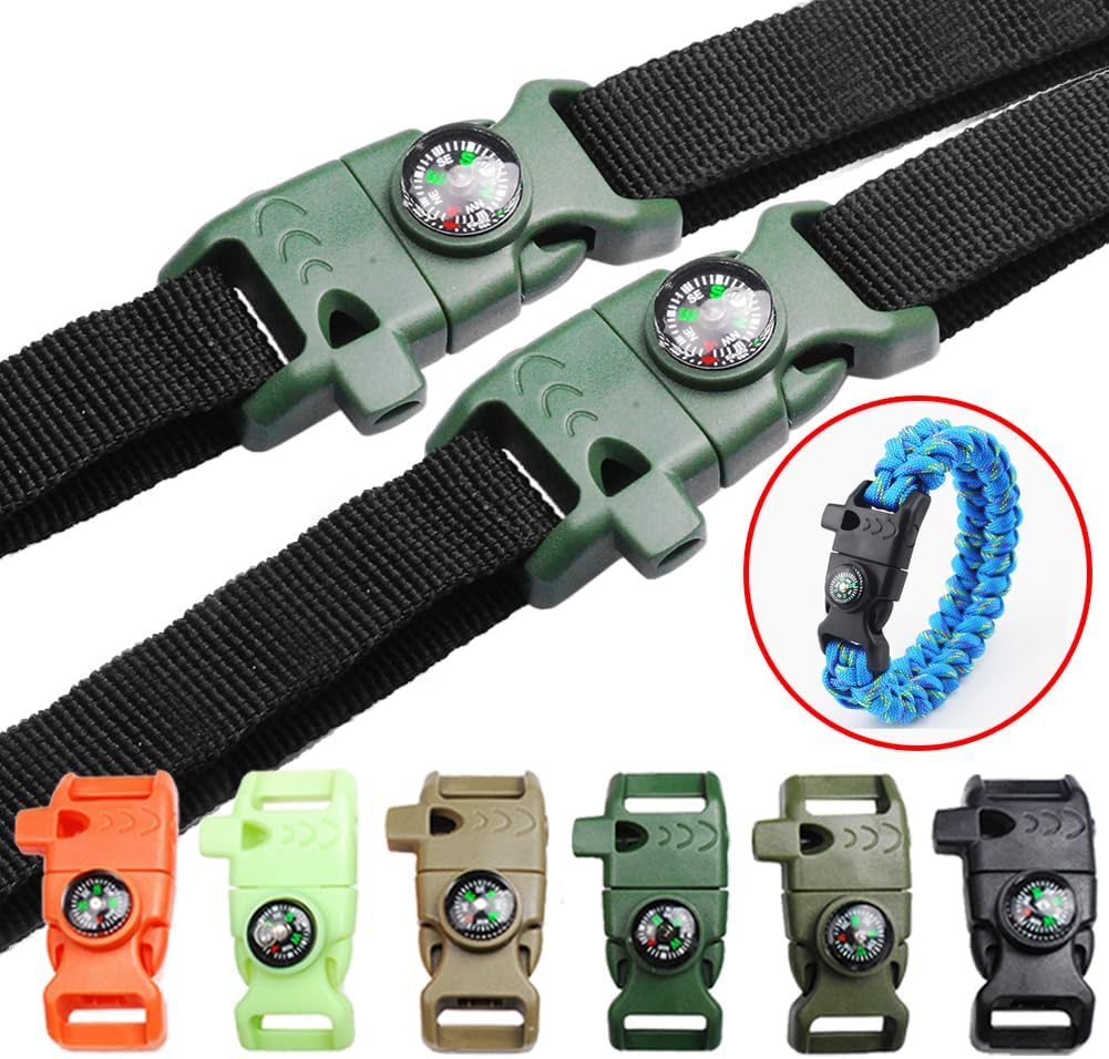 5/8" Compass Whistle Buckle Plastic Paracord Bracelet Outdoor Camping Emergency Survival Travel Kits