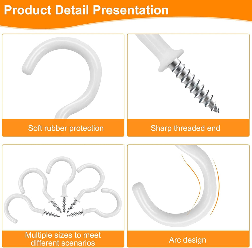 Cup Screw Hooks,1 inch Vinyl Coated Ceiling100 Pack Screw in Hooks Plant Hanger Wind Chimes Kitchen Cup Hooks Great