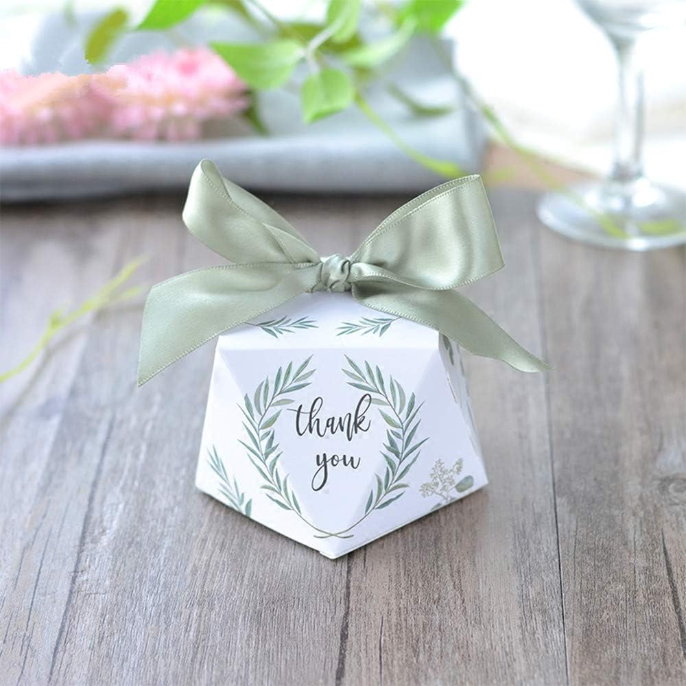 Diamond Shape Green Forest Style Candy Boxes Wedding Favors Bomboniere Paper Party Chocolate Gift Box 50pcs