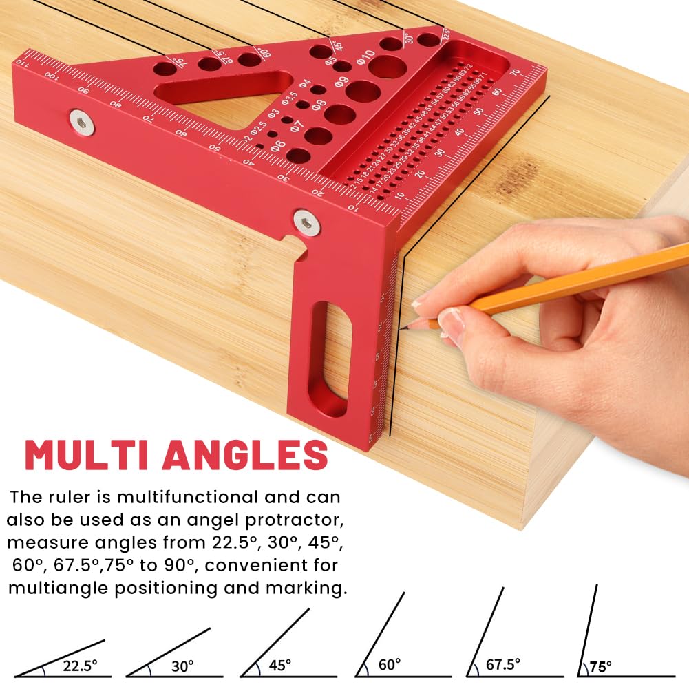 Mellisore 4.3 Inch 3D Multi-Angle Measuring Square Ruler with Angle Pin