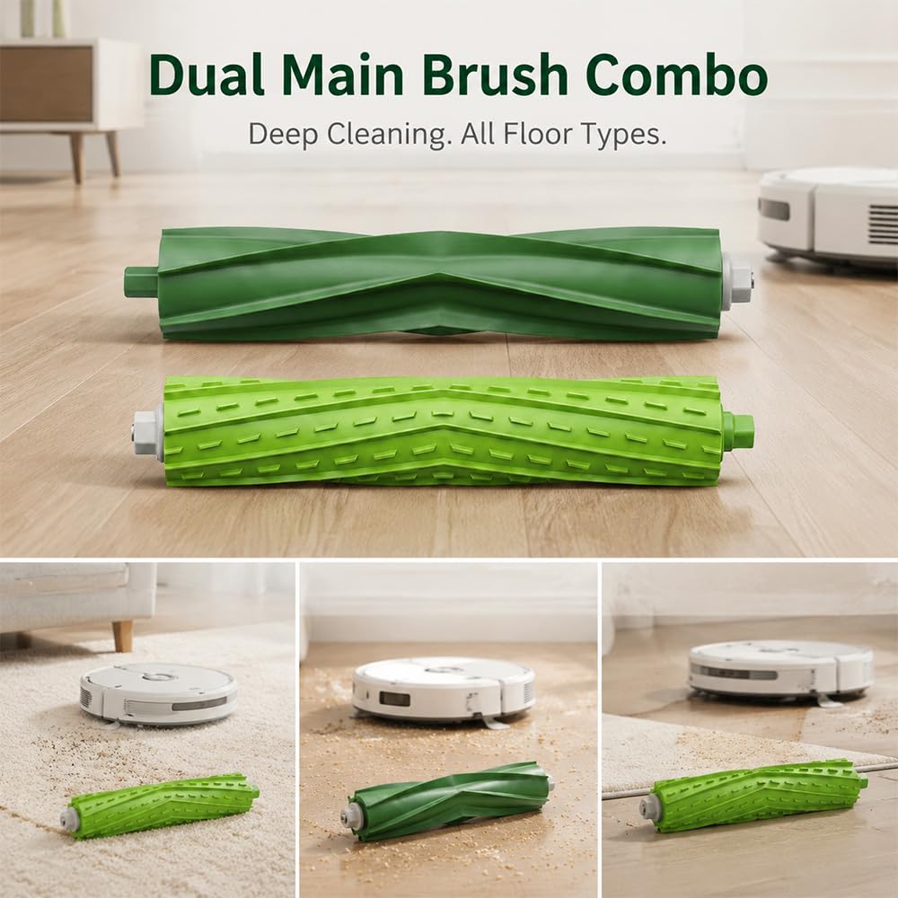OE ORIELIXIR Replacement Rollers Compatible for iRobot Roomba i7 i7+ E5 E6 E7, Dual Multi-Surface Roller Brush Accessories Compatible with Roomba E i Series Robot Vacuum Cleaner (4 Sets)