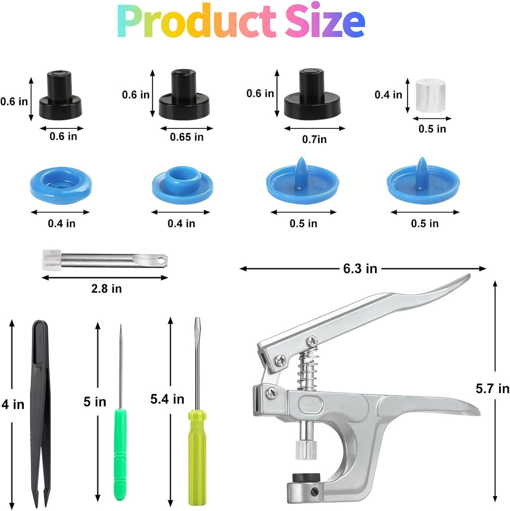 Snap Button Kit with Pliers, 375 T5 Plastic Snaps, 24 Colors