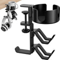 4 in 1 Desk Cup Holder with Headphone Hanger and Controller Stand Gaming Accessories, Universal Adjustable & Rotating