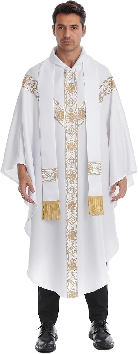 Church Catholic Priest Chasuble Vestments Clergy Robes for Men Priest Outfit Church Mass Vestments Robe with Stole
