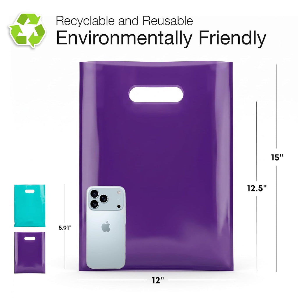 200 Teal & Purple Plastic Bags 12x15 Merchandise Bags