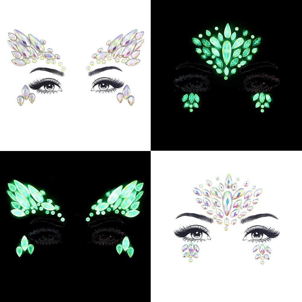 Noctilucent Face Gems Luminous makeup Temporary Tattoo Stickers Acrylic Crystal Glitter Stickers Face Jewels Rainbow