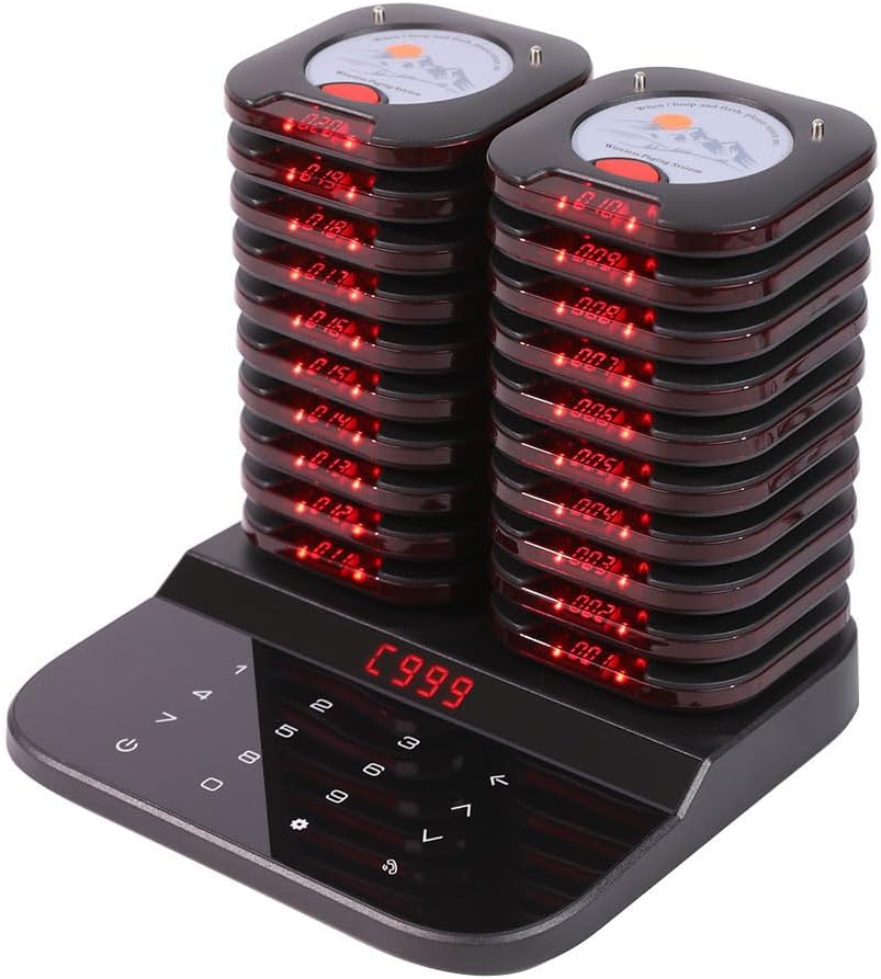 Restaurant Pager System Touch Keyboard Wireless Calling System 20 Pagers Beeper Buzzer Guest Customer Queue Pagers