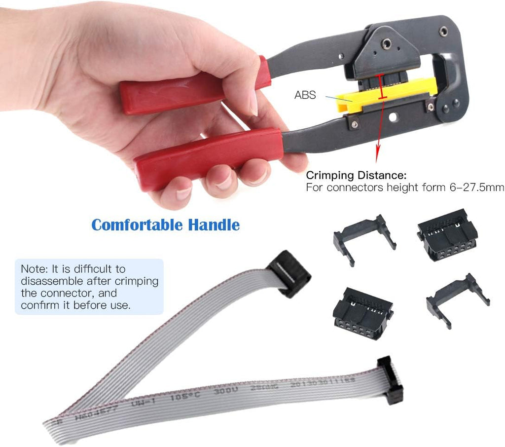 Glarks Professional IDC Crimp Tool with 48Pcs 2.54mm Pitch Dual Rows IDC Sockets 10 16 20 26 Pin Female Header Rectangular Connector Adapter