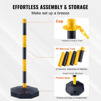 Adjustable Traffic Delineator Post Cones, 6 Pack, Traffic Safety Delineator Barrier with Fillable Base 8FT Chain