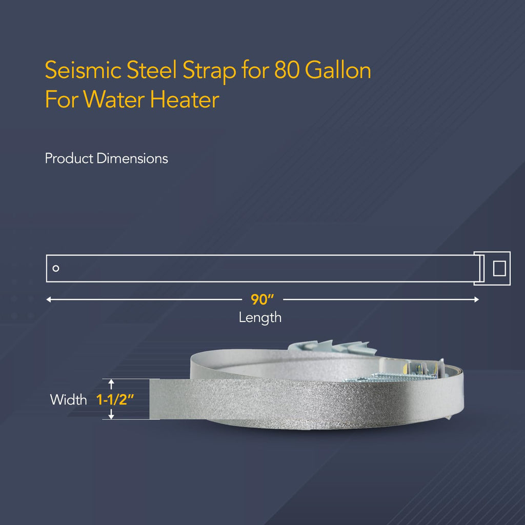 Everflow GWHSE80 Seismic Water Heater Restraining Strap, Galvanized Steel, 80 gallon Chrome 90''