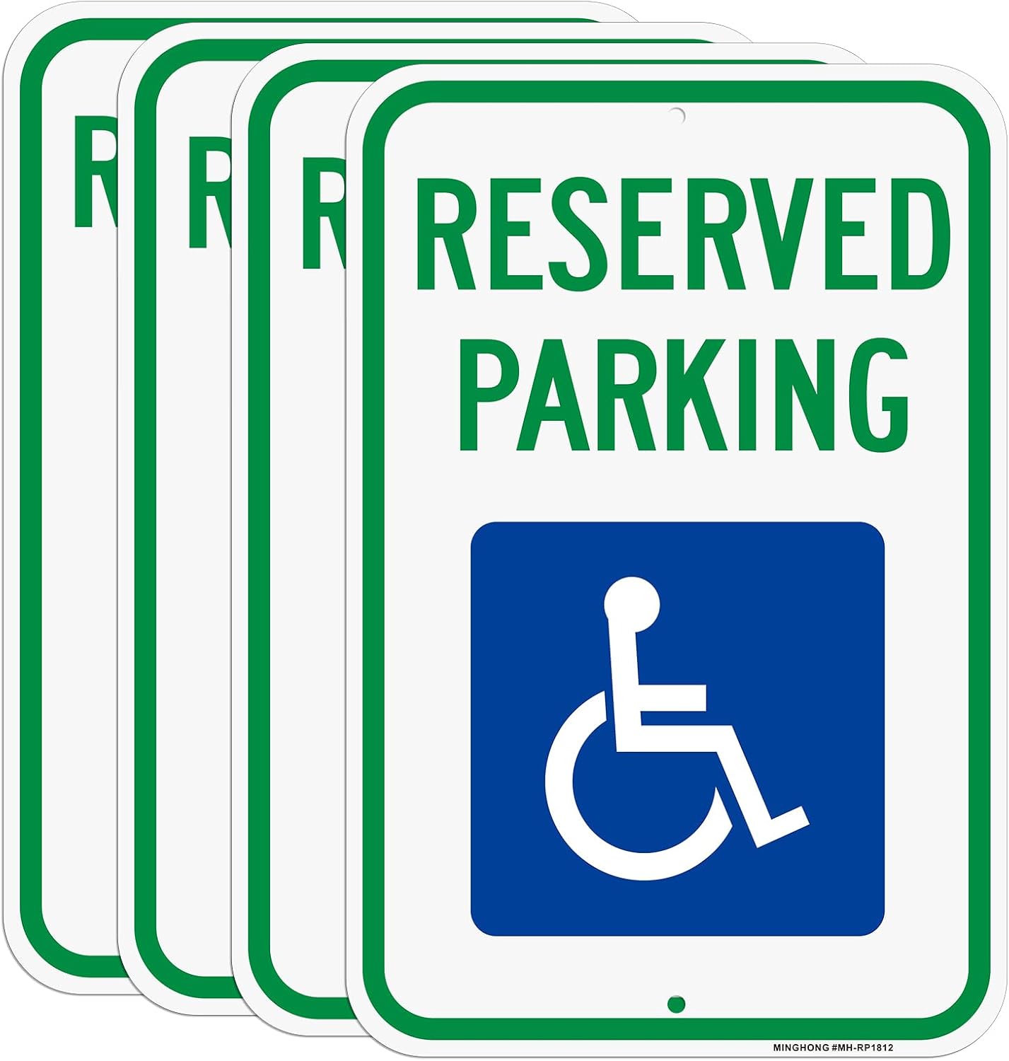 Handicap Parking Sign, 4 Pack 12" x 18" Reserved Parking Signs with Handicap Icon, Large Heavy-Duty Aluminum Sign