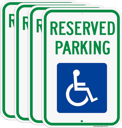 Handicap Parking Sign, 4 Pack 12" x 18" Reserved Parking Signs with Handicap Icon, Large Heavy-Duty Aluminum Sign