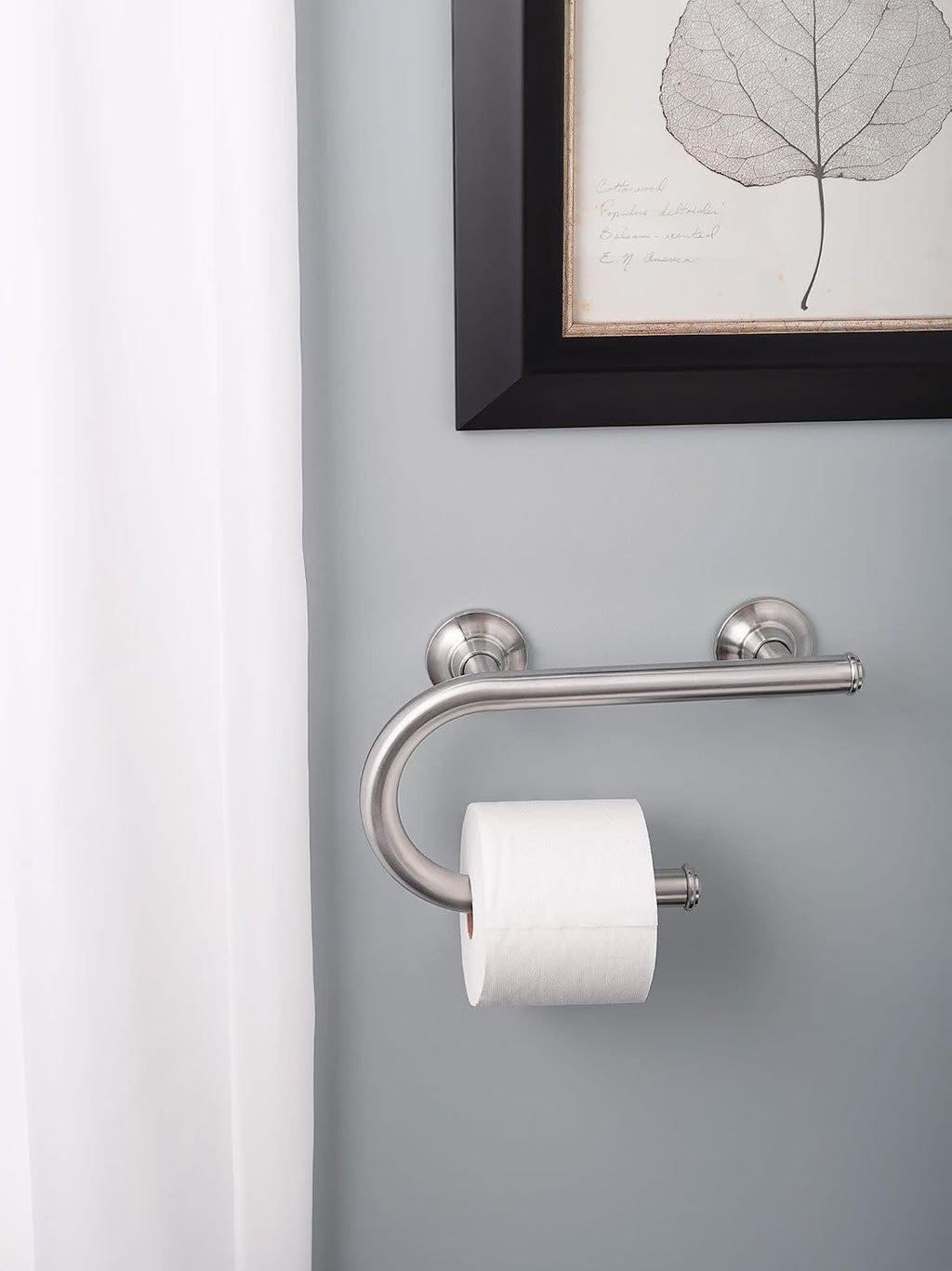 Brushed Nickel Bathroom Safety 8-Inch Wall Mounted Grab Bar with Integrated Toilet Paper Holder, LR2352DBN