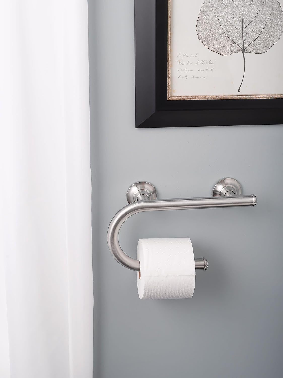 Brushed Nickel Bathroom Safety 8-Inch Wall Mounted Grab Bar with Integrated Toilet Paper Holder, LR2352DBN