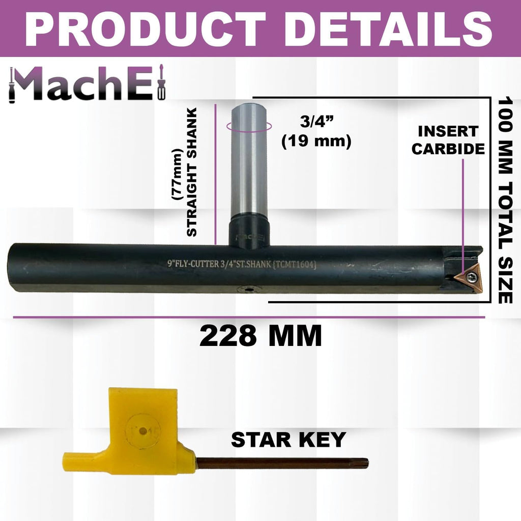 MachEl New Balanced Design 9″ Fly Cutter Indexable Type with 3/4″ Straight Shank Single Insert Face Milling Cutter TCMT1604 Insert Included Torx Screw & Star Key Included