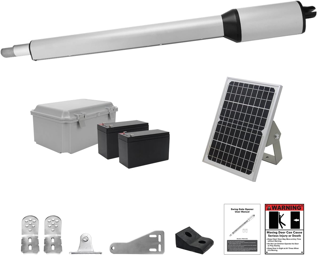 C05 Automatic Gate Opener with Solar Panel & Batteries for Medium Duty Single Swing Gates Up to 770lb Arm, 24V Motor