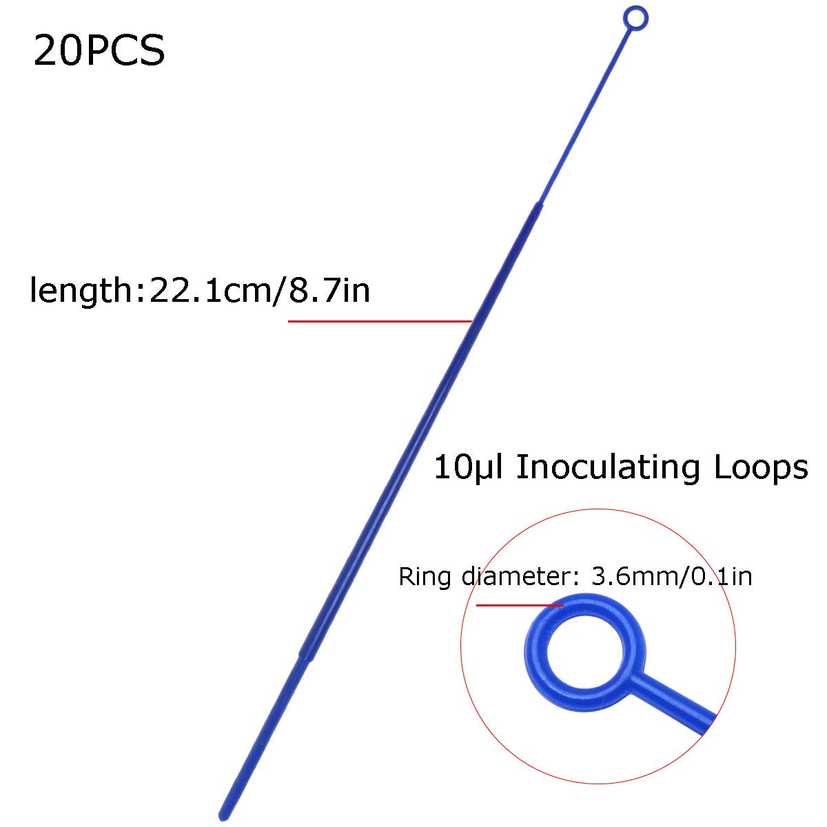 100pcs 10ul + 1ul Sampling Rod Disposable Inoculating Loop Individually Package