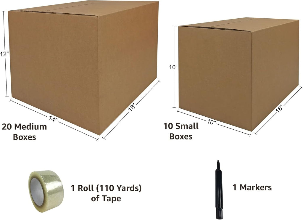 Moving Boxes 2 Room Economy Moving Kit 30 Boxes, Bubble Roll, & Packing Tape