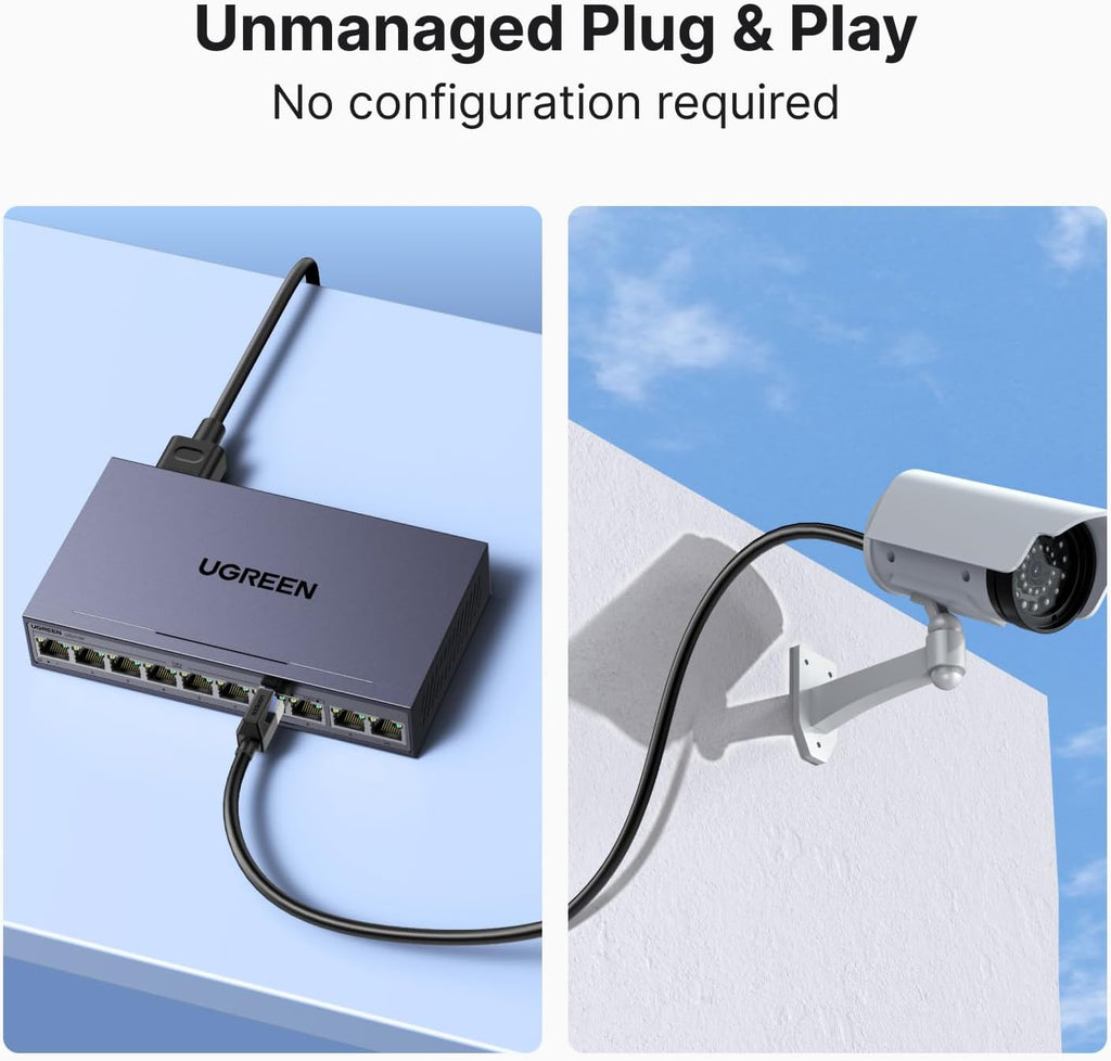 Ethernet Switch, 10-Port PoE Switch, 8 PoE+@60W + 2 Gigabit Uplink | Plug & Play, Standard/Port