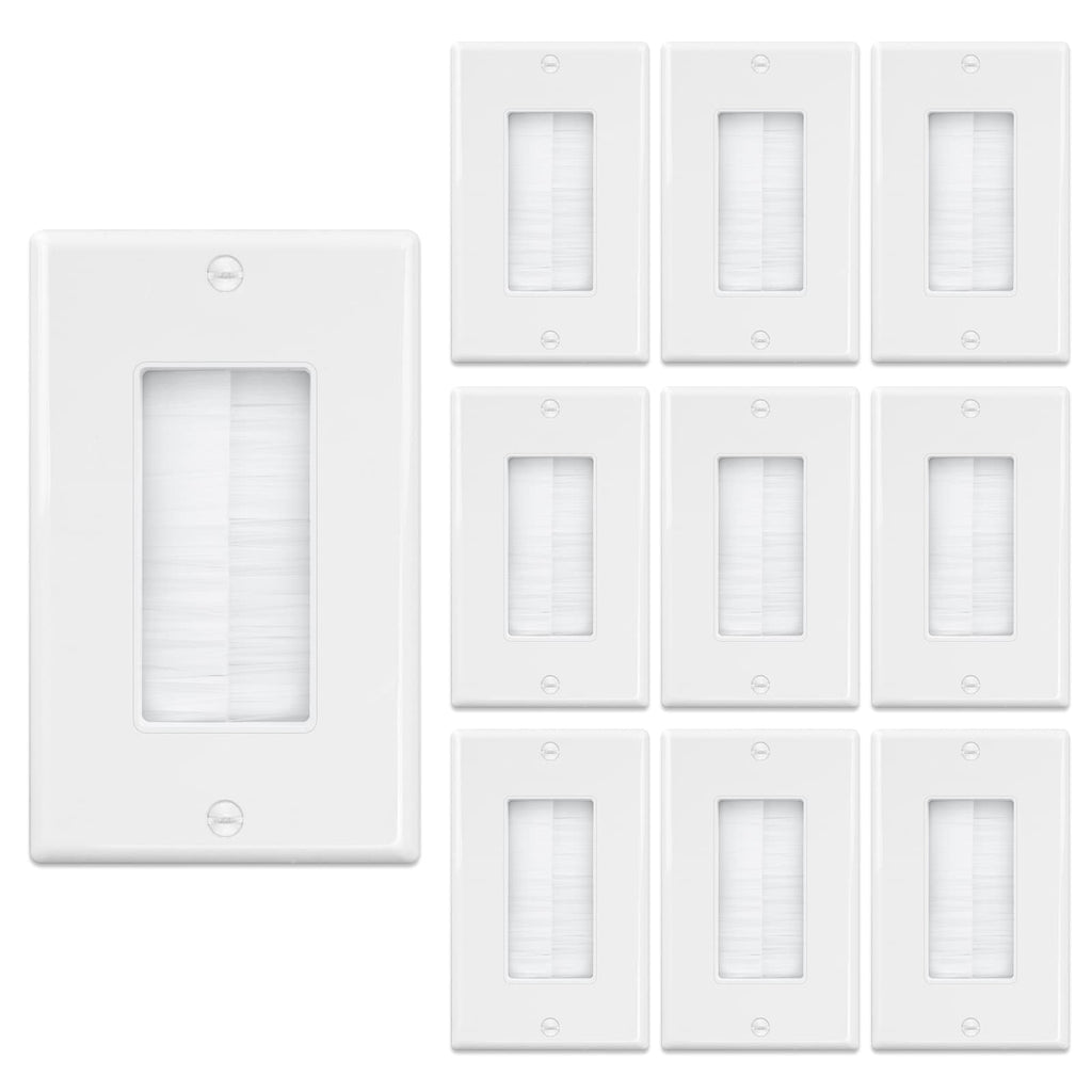 iwillink Brush Wall Plate (10 Pack), Cable Pass Through Plate, White