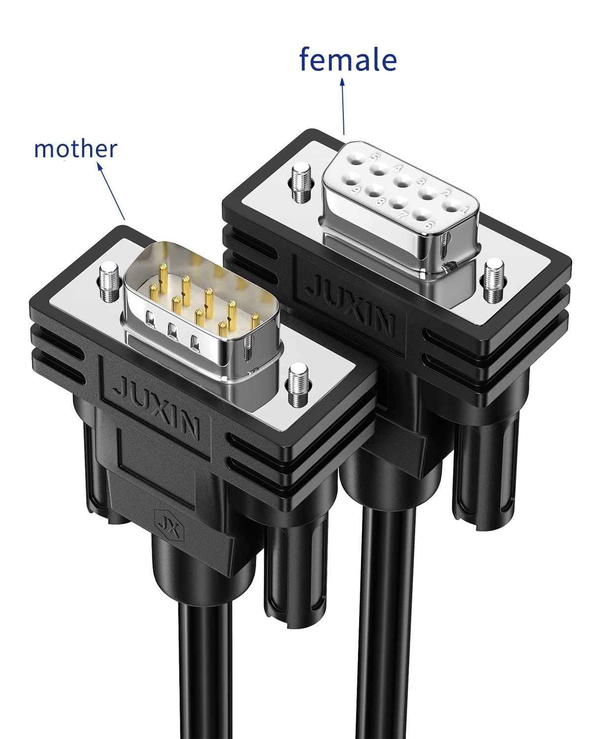 DB9 Female Connector to Bare Wire END, D-SUB 9 pin RS232 Serial Extension Cable Double shielde,DB9 to 9-Core Wires 3ft -Black