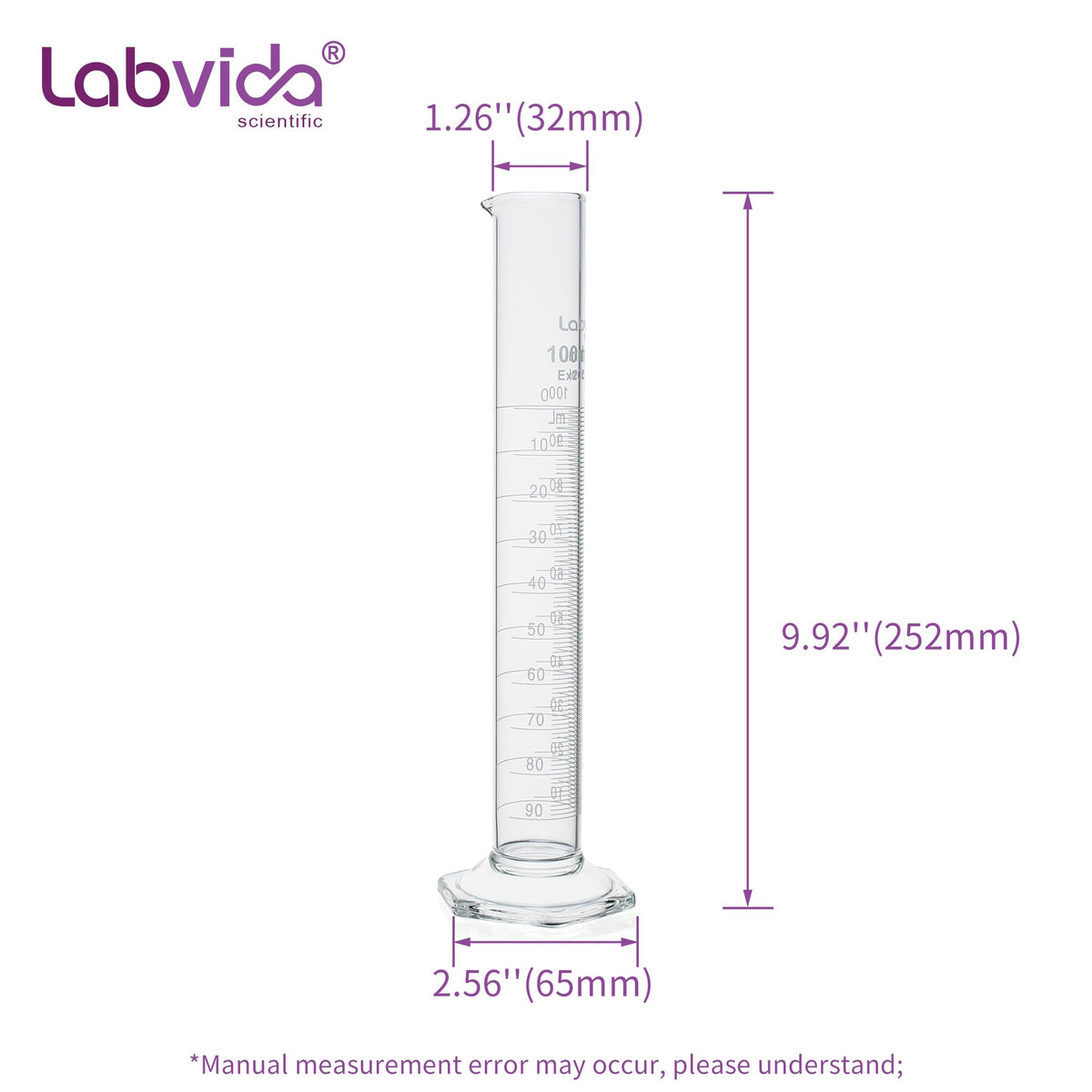 Labvida 4PCS 100ml Graduated Cylinders, 3.3 Borosilicate Glass, LVE005