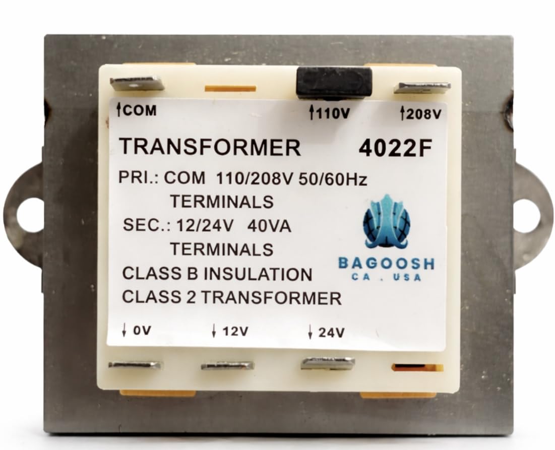 Bagoosh HVAC Transformer – 40VA, 110V/208V to 12V/24V Class 2 Power Transformer for air Conditioning, Furnaces, and Industrial Control Systems.