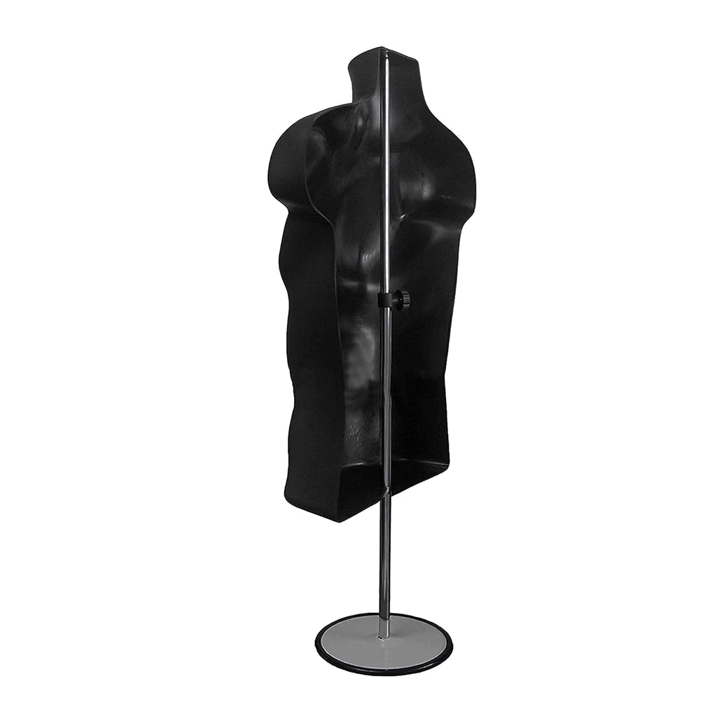 Male Mannequin Torso with Metal Stand, Black (Set of 2) | Hollow back body stackable dress form for t-shirt display