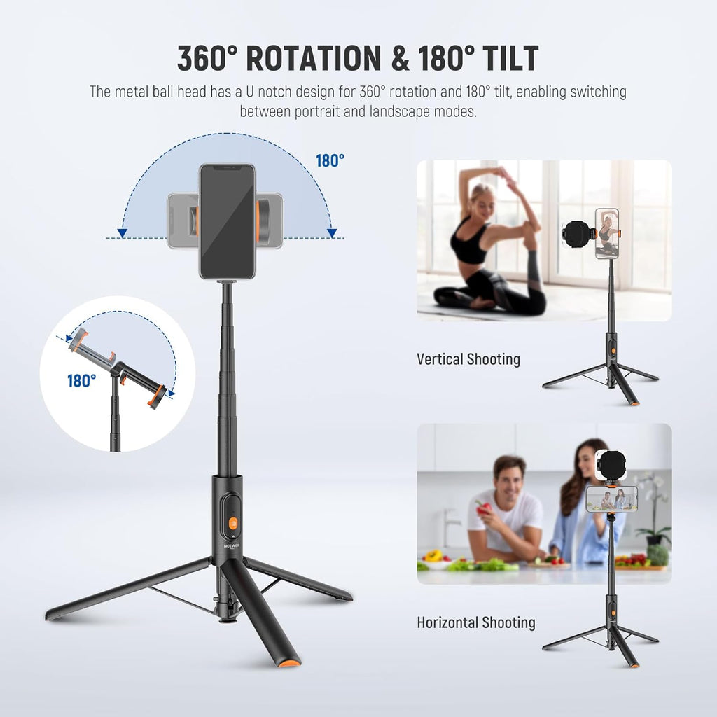 57.9" Selfie Stick Tripod Compatible with iPhone Samsung Android, Metal Portable Lightweight Travel Cell Phone Stand