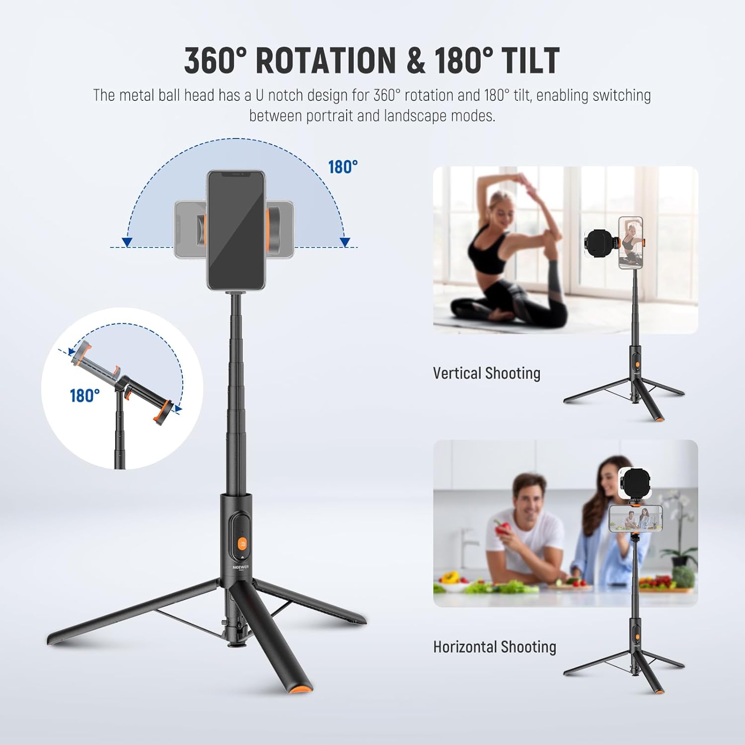 57.9" Selfie Stick Tripod Compatible with iPhone Samsung Android, Metal Portable Lightweight Travel Cell Phone Stand