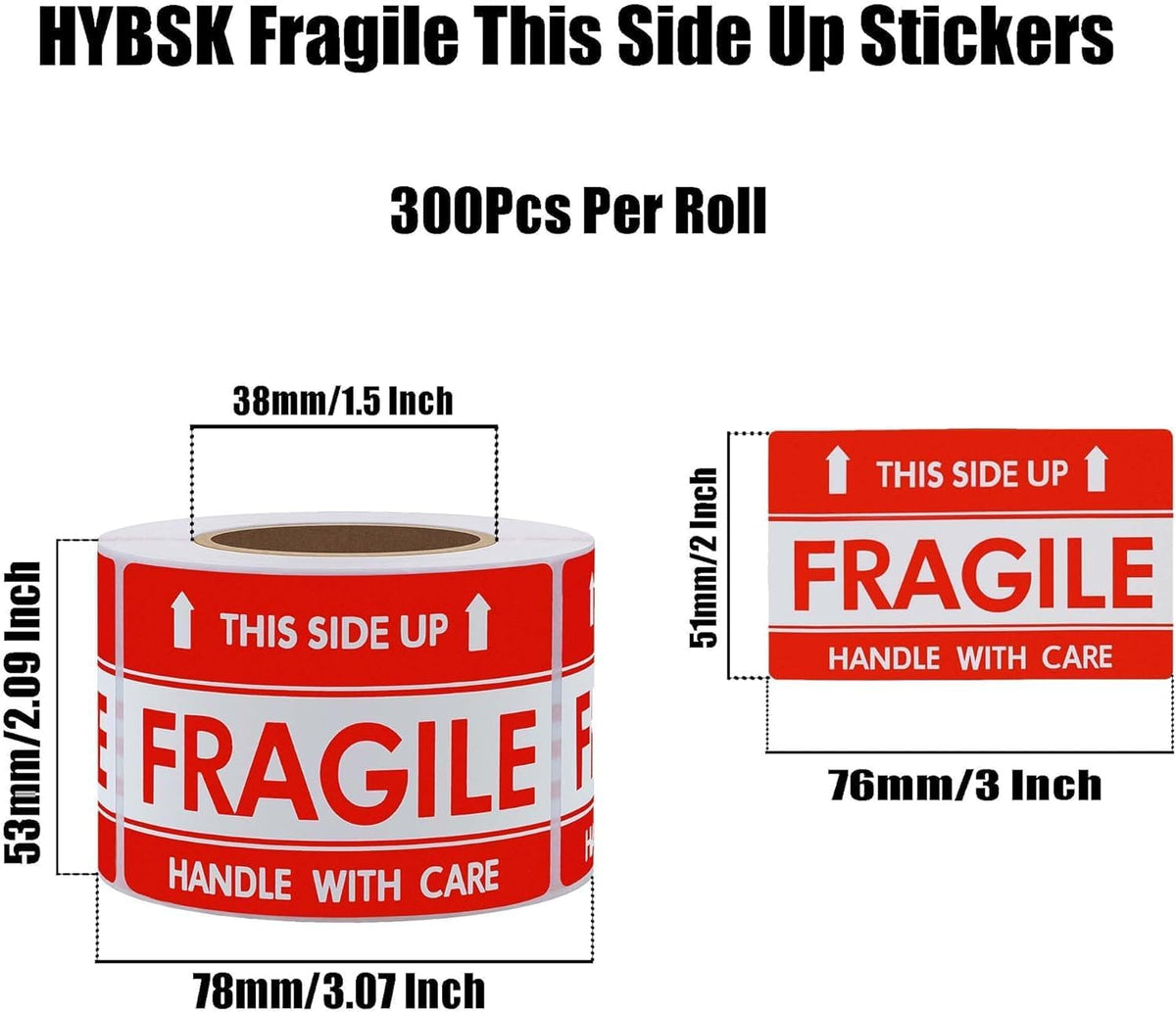 This Side Up Fragile Stickers 2x3 Inch Handle with Care Shiping and Packing Warning Adhesive Label 300 Per Roll (2x3