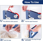 Steel Tape Bag Sealer with 2 Bag Sealing Tape, Plastic Bag Sealer Poly Bag Sealer for Meat Cake Bread Icing, Heavy