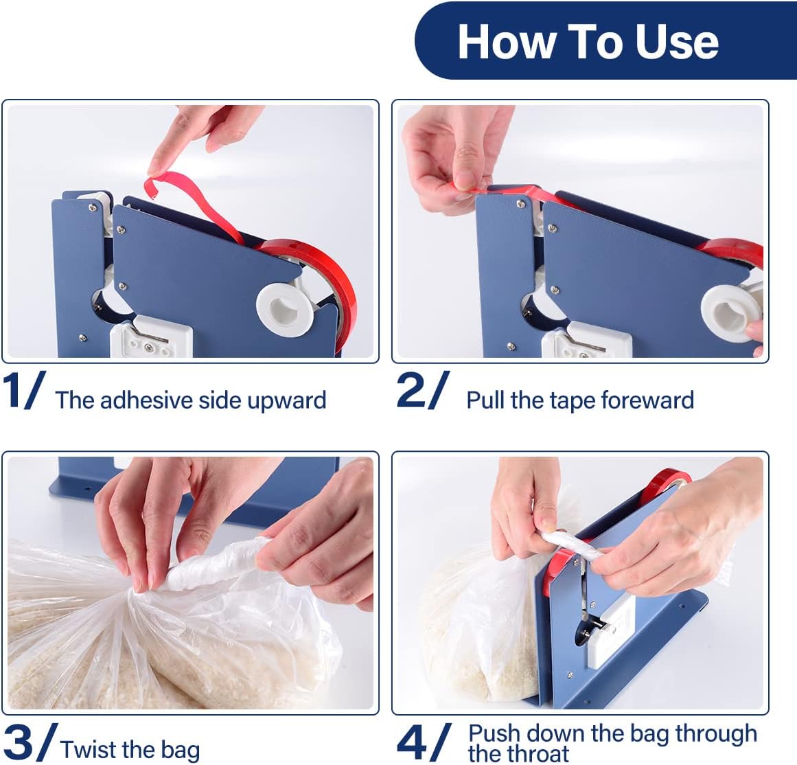 Steel Tape Bag Sealer with 2 Bag Sealing Tape, Plastic Bag Sealer Poly Bag Sealer for Meat Cake Bread Icing, Heavy