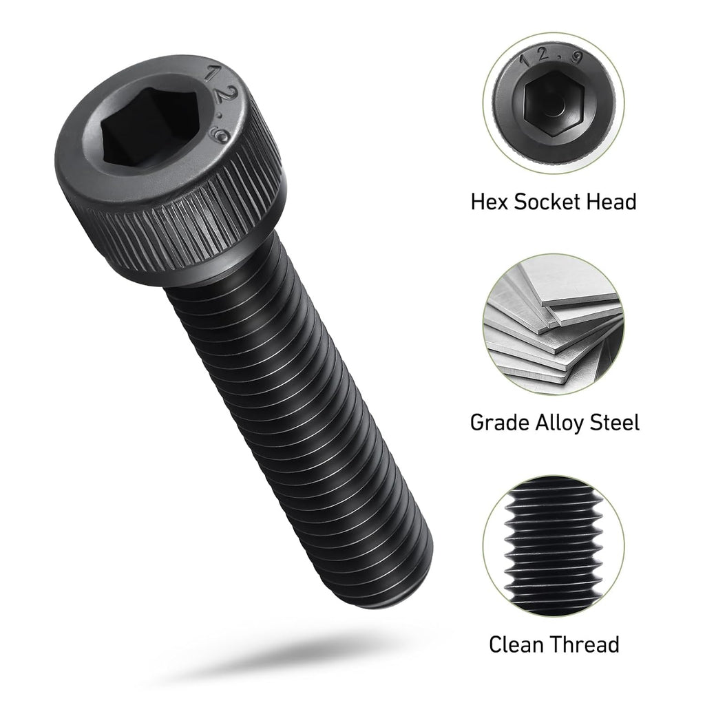 M5-0.8 x 55mm Bolt, 40PCS M5 Hex Socket Head Cap Screws Bolts, 12.9 Grade Alloy Steel, Full Threads, Allen Socket Drive, with Hex Spanner
