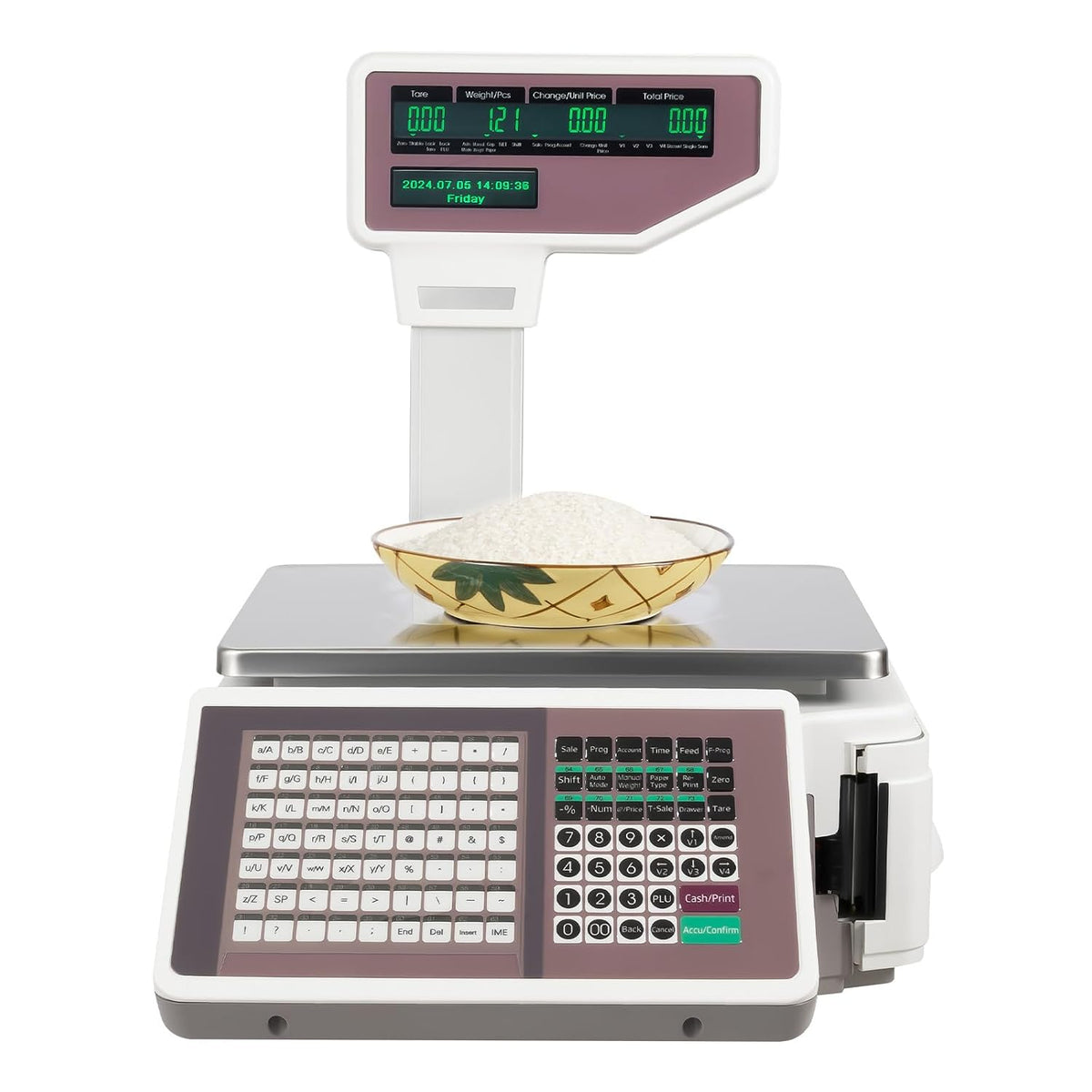 Commercial Label Printing Scale, 66lbs Electronic Price Computing Scale, Thermal Label & Receipt Printer Digital Cash