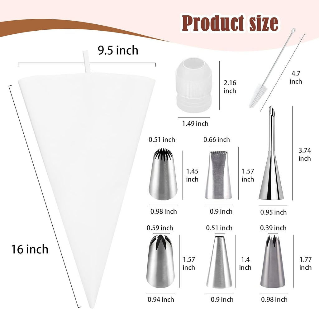 9-Piece Reusable Piping Bags and Tips Set with Stainless Steel Nozzles