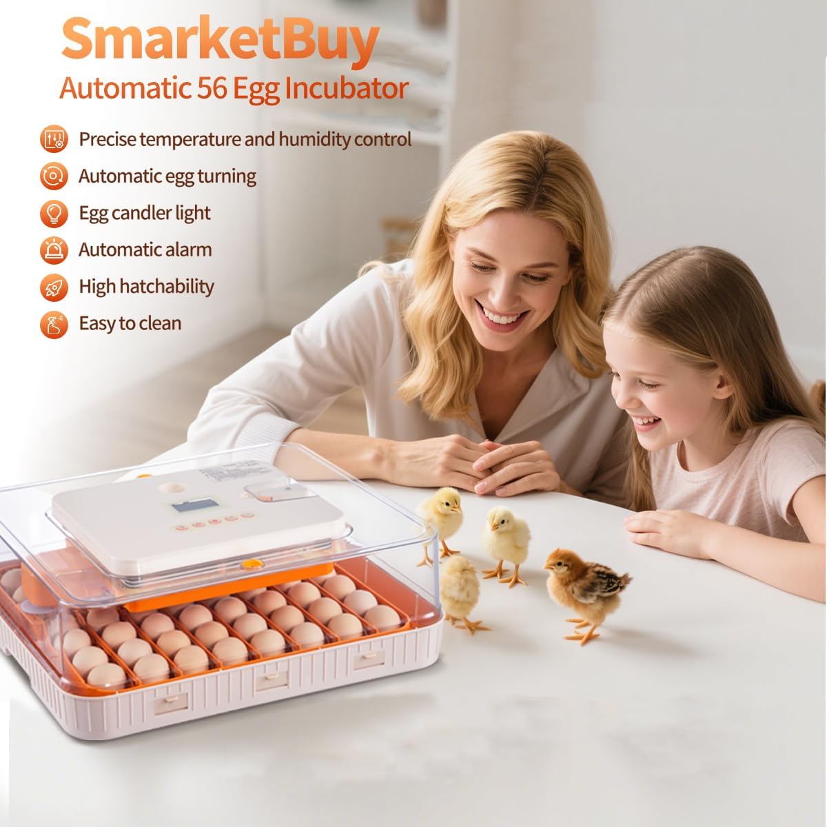 56 Egg Incubators for Hatching Eggs, Automatic Egg Turning and Humidity Temperature Control, Egg Candler, 360°