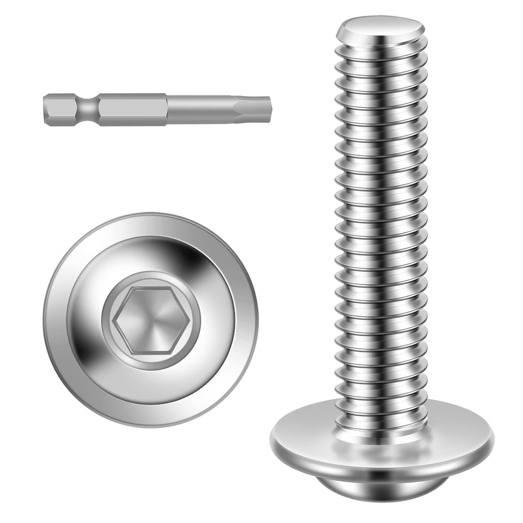 Mellewell M4 x 25mm Flanged Button Head Socket Cap Screw Bolts, 304 Stainless Steel 18-8, Allen Socket Drive, Bright Finish, Fully Threaded, Pack of 100