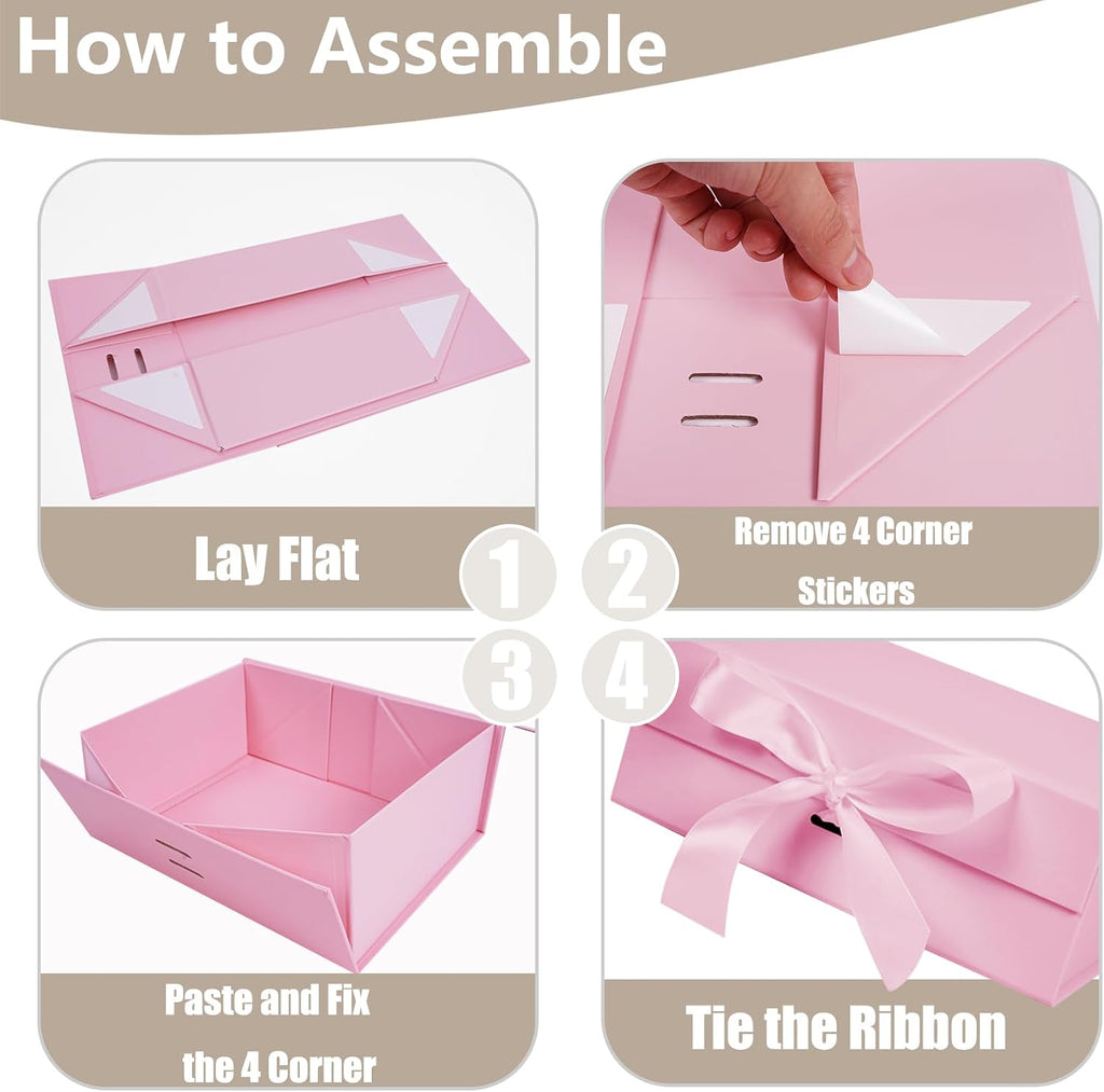 5 Pack Pink Gift Box with Ribbon, 8.6x6.7x3.4 inch Groomsman Proposal Box for Presents with Magnetic Closure Lids