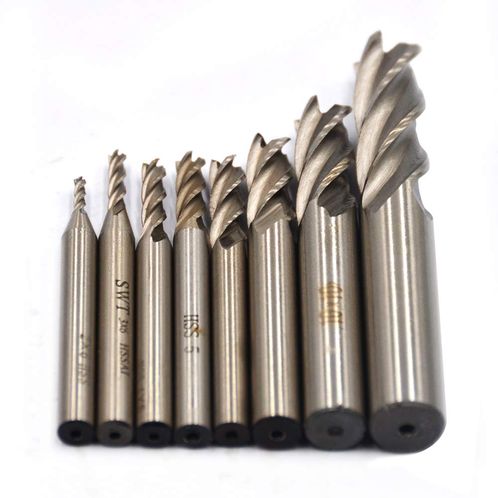 8Pcs End Mill Bits HSS CNC End Mill Cutter Drill Bits 1/16"-1/2"