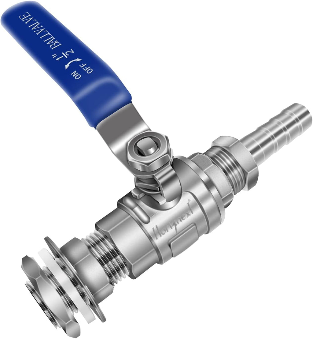 1/2 NPT Ball Valve, Weldless 304 Stainless Bulkhead for Home Brew Kettle
