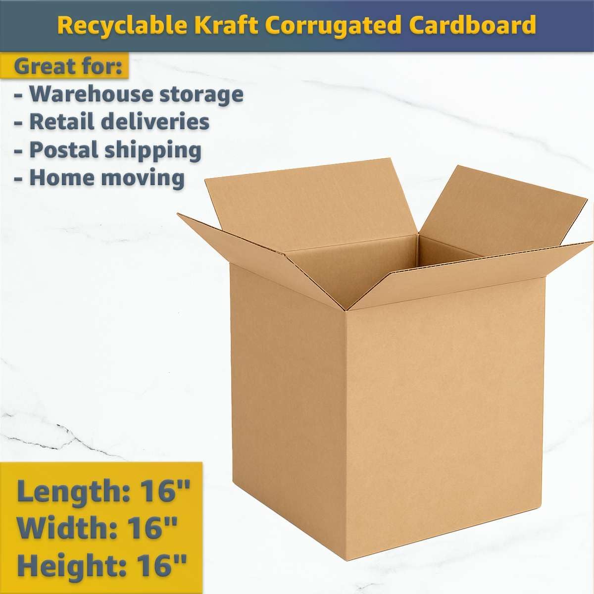 16" x 16" x 16" Kraft Corrugated Shipping Box - 25 Pack - Large Cube RSC Box for Moving, Storage, Packing - Single