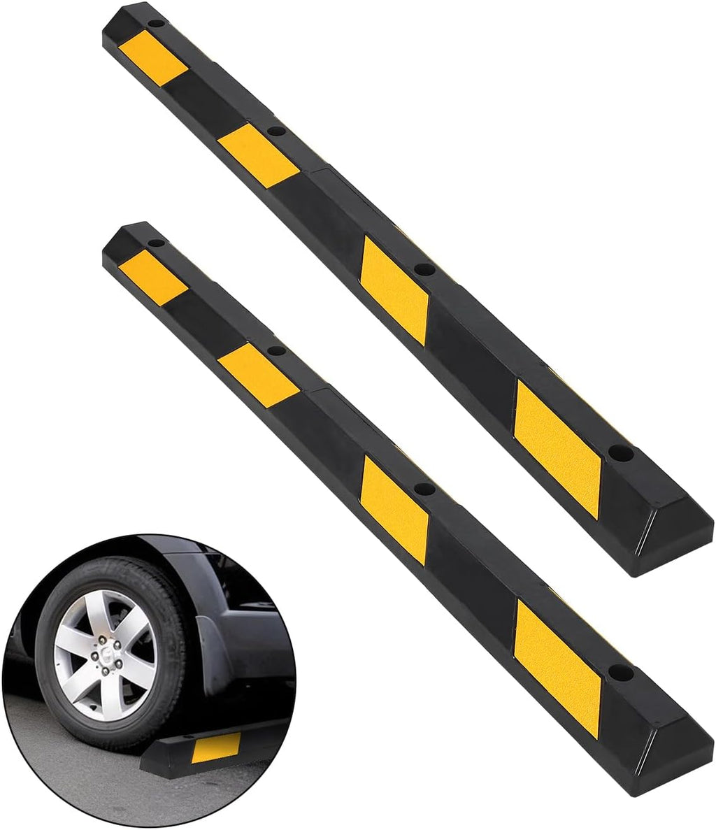 72 Inch Rubber Parking Curb, Heavy Duty Parking Stopper | 55,000 LBS Capacity, Reflective Wheel Stopper for Garage