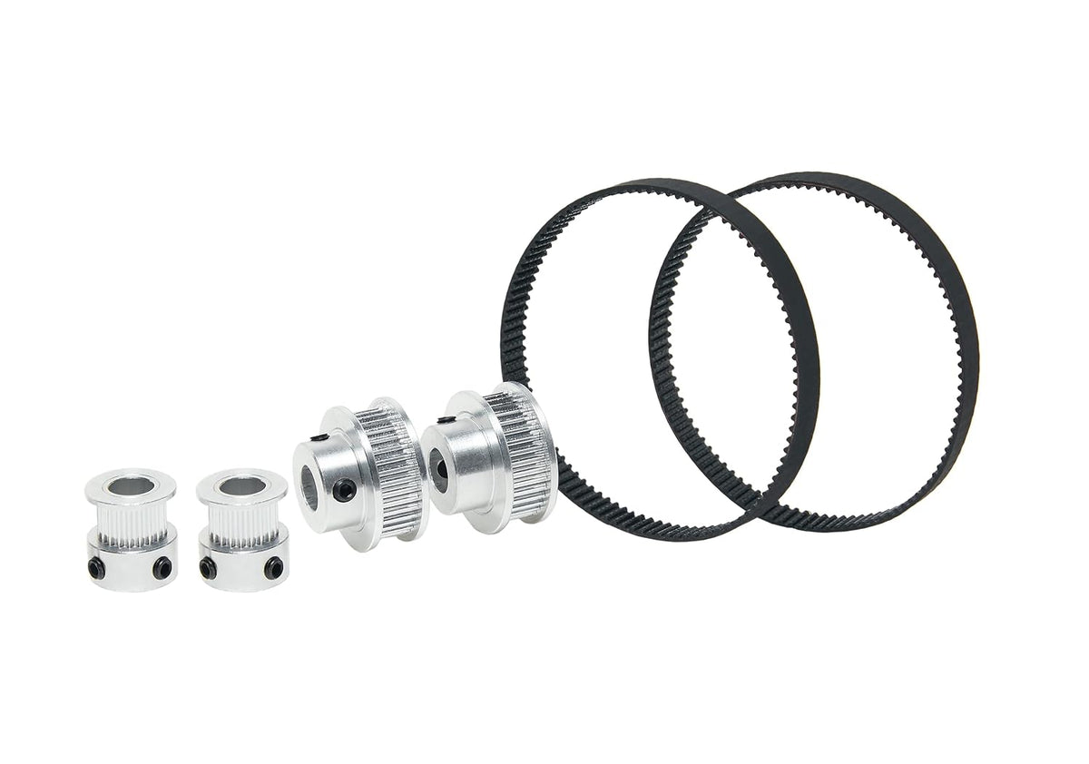 2PCS Set 2GT Aluminum Timing Pulley 20&36 Teeth 8mm Bore Synchronous Wheel with 2PCS Length 200mm Width 6mm Belt (20-36T-8B-6)