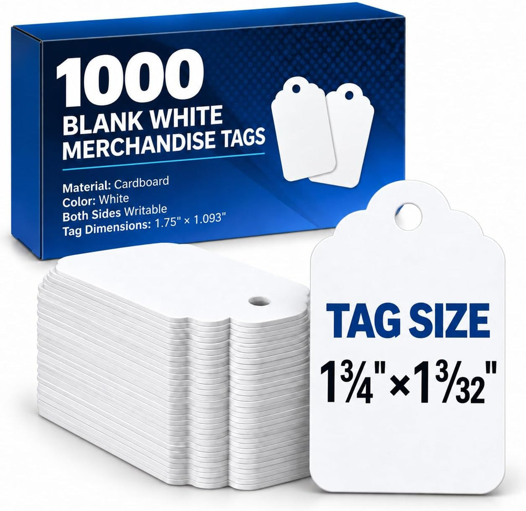 Price Tags, 1000 White Unstrung Tags, 1.75 x 1.09 in