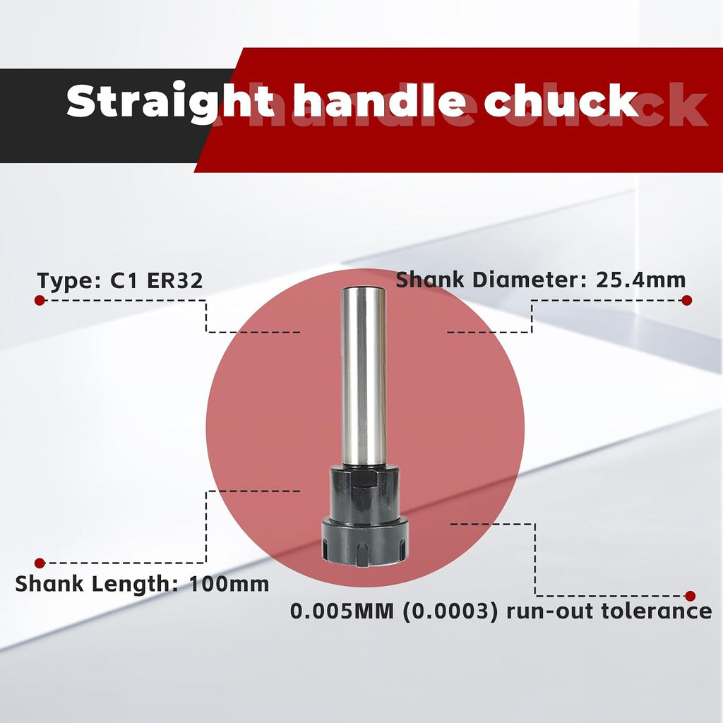findmall C1-ER32-100L Straight Shank 25.4mm Collet Chuck Holder